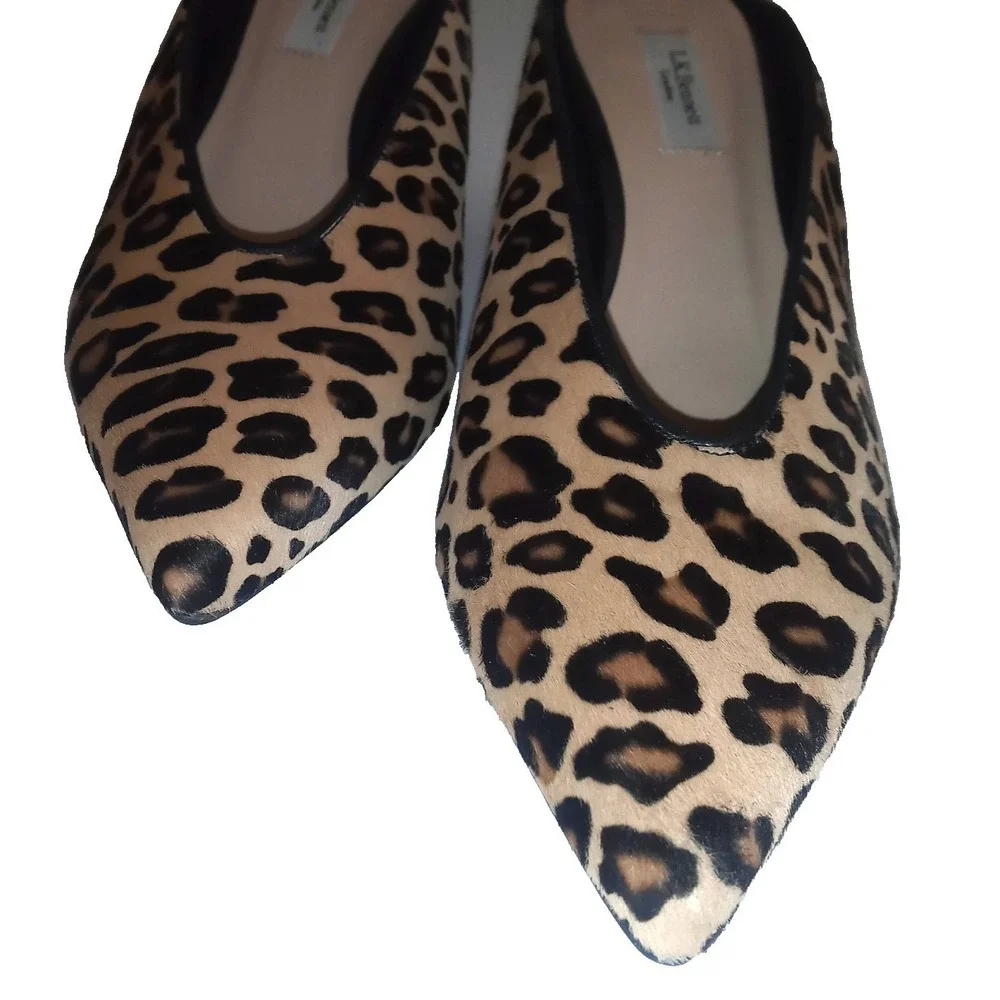 L K BENNETT CELIA Mules Slides Calf Hair LEATHER Shoes 39.5 Heels Leopard 9/9.5